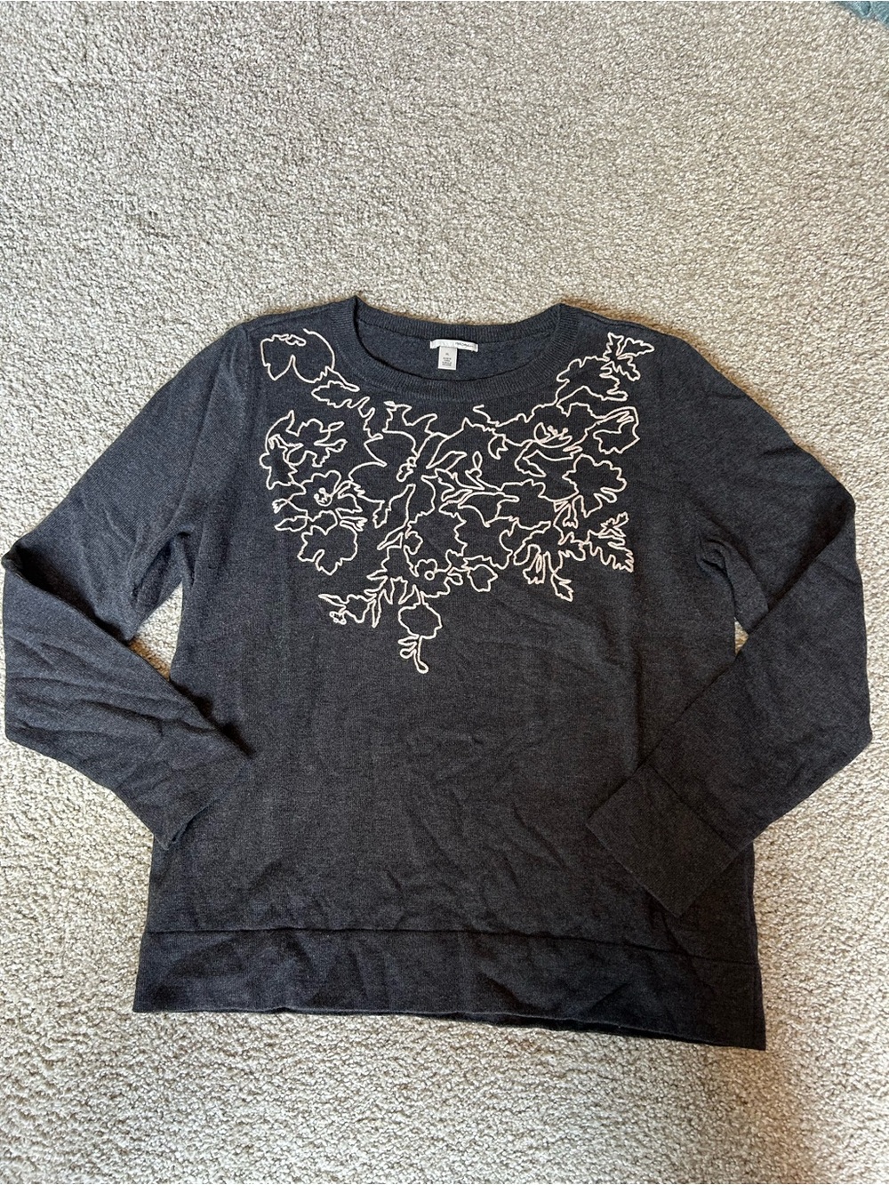 Halogen Gray Floral Embroidered Crewneck Sweater Women’s XL